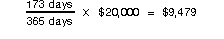 173 &divide; 365 &times; $20,000 = $9,479