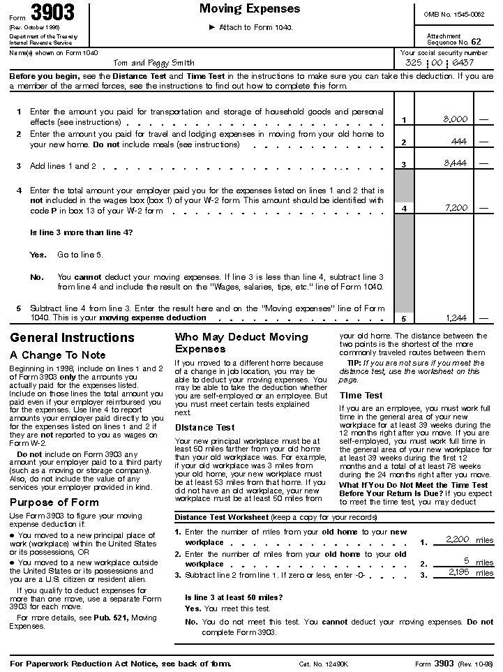 Publication 521, Moving Expenses; Example
